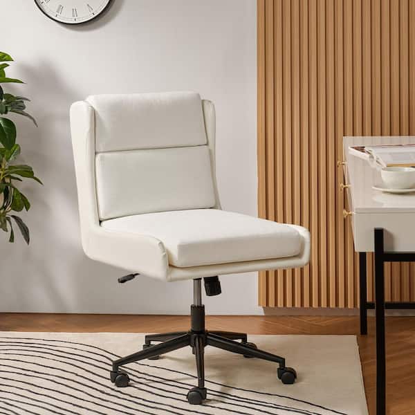 JAYDEN CREATION Salomon Faux Leather Tilting Office Chair in Ivory with Metal Feet