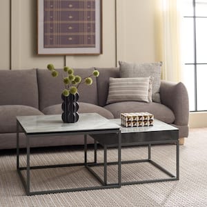 Syd 27.6 in. Black with Grey Square Stone-Look MDF Top Coffee Table