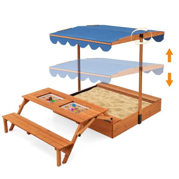 4 ft. W x 7 ft. L Wooden Sandbox with Lid Cover Kids Outdoor Play Equipment Gift for Ages 3+