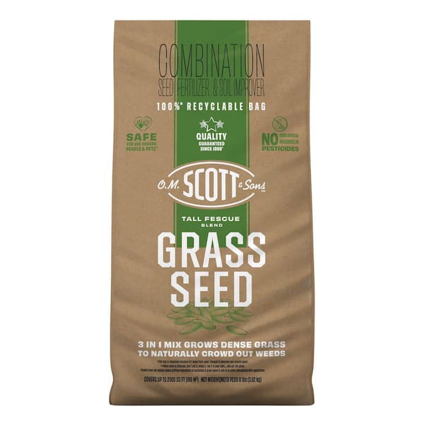 Tall Fescue Blend Grass Seed 8 lbs. Covers Up To 2,000 sq. ft. Fertilizer and Soil Improver, Naturally Crowds Out Weeds