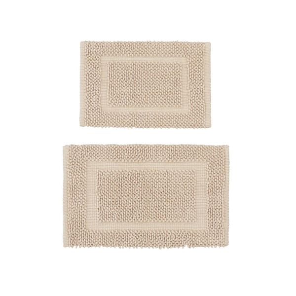 Jean Pierre NEW YORK Sophie Border Off-White Cotton Plush 2-Piece Bath Mat Set