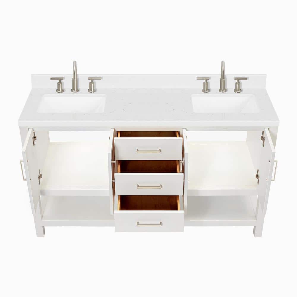 Magnolia 60" White Double Sink Freestanding Vanity with Quartz Top