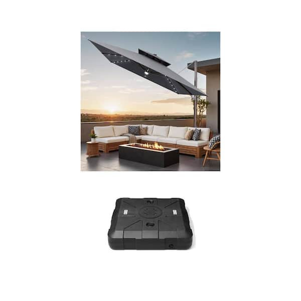 11 ft. 360° Rotation Cantilever Patio Umbrella with LED Lights and 260 lbs. Fillable Umbrella Base Combo