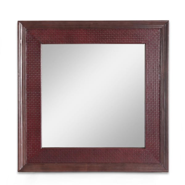 Unbranded Brown 23.5 in. W x 23.5 in. Modern Straight Line Design Square Wall Mirror for Living Room and Bedroom