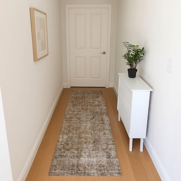 Mayfield Premium Machine Washable Abstract AMF1656 Brown 2 ft. 3 in. x 7 ft. 6 in. Runner Rug