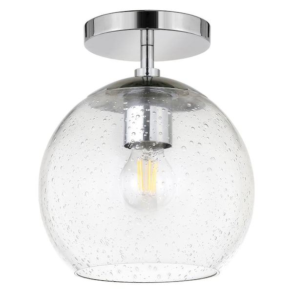 Meyer&Cross Bartlett 9 in. 1-Light Polished Nickel and Seeded Glass Semi-Flush Mount