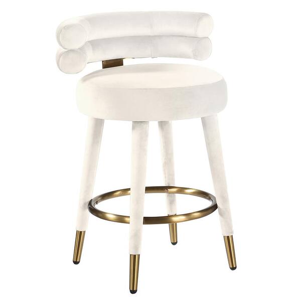 Best Master Furniture 35 in. H Louie Cream Velvet Counter Height Stool with Gold Trim (Set of 2)