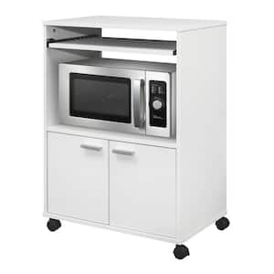 SignatureHome Byron White Finish 2-Door Kitchen Microwave Cart With 4 Wheels 2 Lockable and 2 Castors. (24Lx16Wx32H)