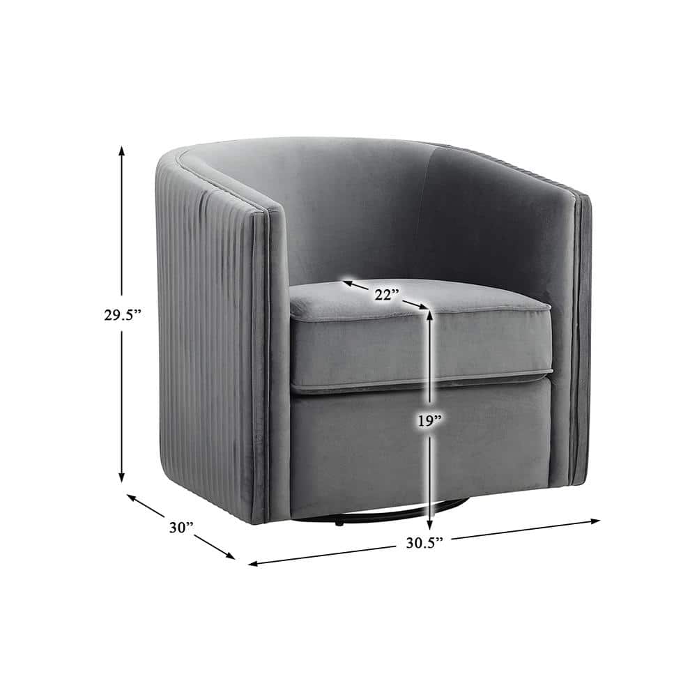 Gray Velvet Barrel Swivel Accent Chair with Wood Frame