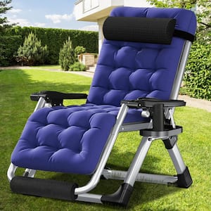 Outdoor Lounge Chairs Sun Loungers with Removable Cushion, Headrest, Cup Holder, Reclining Patio Lounger Chair