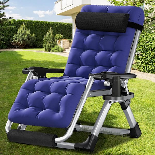 BOZTIY Outdoor Lounge Chairs Sun Loungers with Removable Cushion, Headrest, Cup Holder, Reclining Patio Lounger Chair