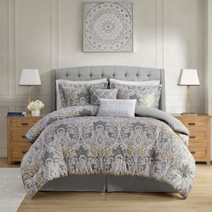 Hallie 6-Piece Grey Cotton King Comforter Set