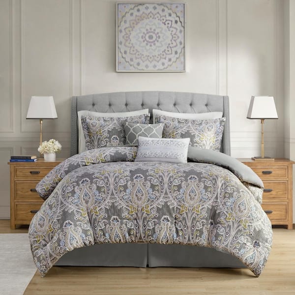 Hallie 6-Piece Grey Cotton King Comforter Set