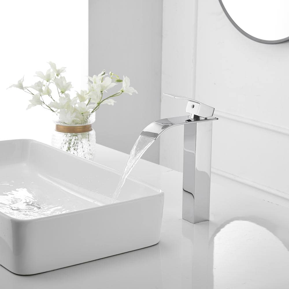 Polished Chrome Waterfall Single Handle Bathroom Vessel Faucet