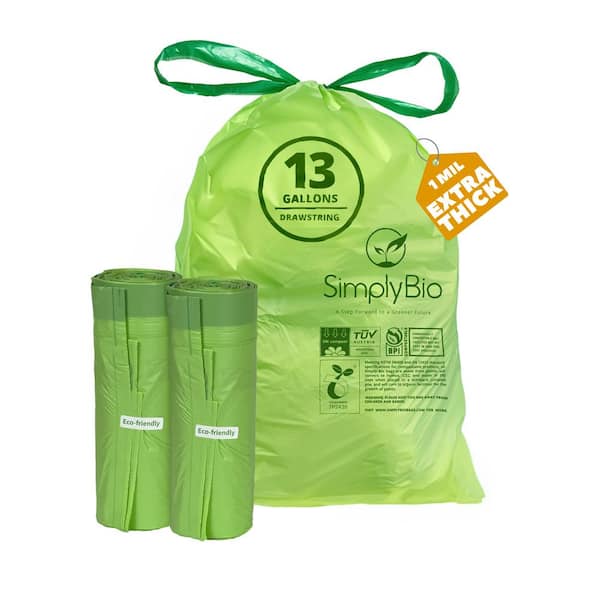 Simply Bio 13 Gal. Compostable Trash Bags, Drawstring Heavy-Duty 1 Mil ...