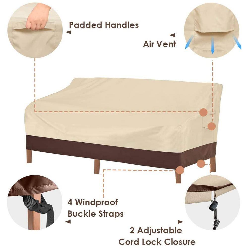 Beige and Brown Heavy Duty Waterproof 3-Seater Patio Sofa Cover