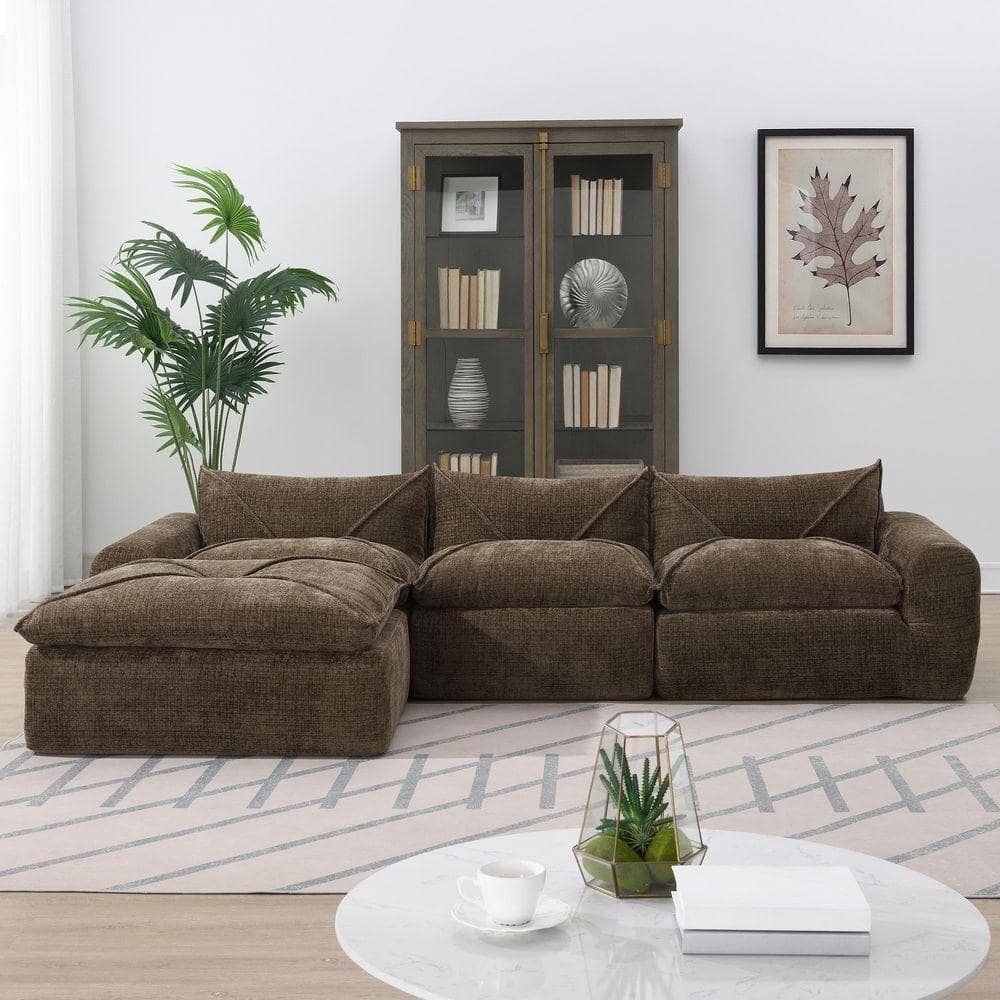 【5/7迄】NICENESS CASABLANCAS DARK BROWN L Nestfair 116 in. Chenille L-shaped Sectional Sofa in. Brown with