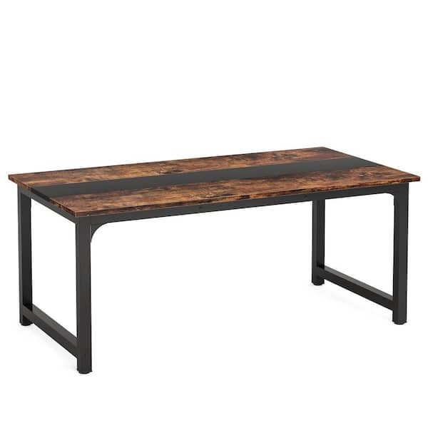 BYBLIGHT 63 in. Rectangular Brown Wood Computer Desk Study Writing ...