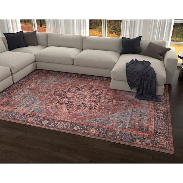 Cayetana Red 4 ft. x 6 ft. Vintage Moroccan Machine Washable Area Rug