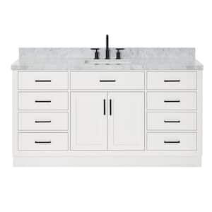 Hepburn 67 in. W x 22 in. D x 36 in. H Bath Vanity Single Sinks in White with Carrara White Marble Top