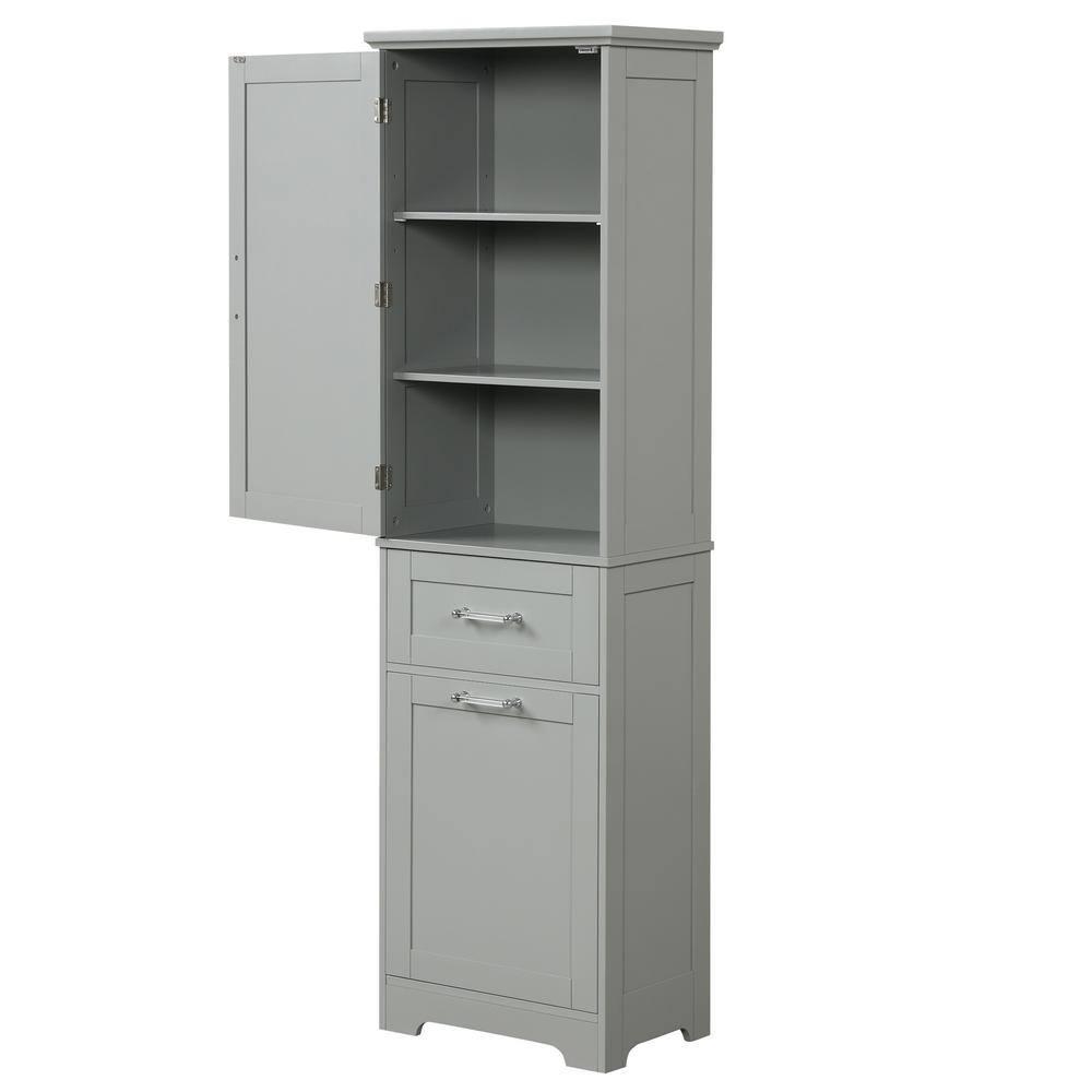 Modern 20 in. W x 13 in. D x 68.1 in. H Gray Tall Bathroom Storage Linen Cabinet with 2 Different Size Drawers
