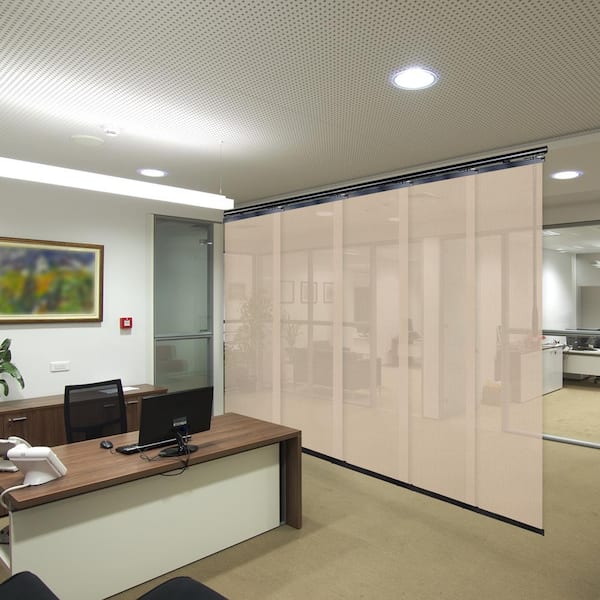 EMOH Sienna Mesh 58 in. - 110 in. W x 94 in. L Adjustable 5-Panel in Black Single Rail Panel Track with 23.5 in. Slates