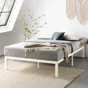 Rocky Base E 14 in. White Full Metal Platform Bed, Patented Wide Steel Slats