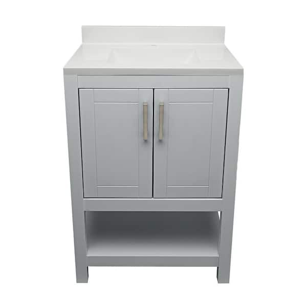 Taos 25 in. W x 19 in. D x 36 in. H Bath Vanity in Gray with White Cultured Marble Top Single Hole