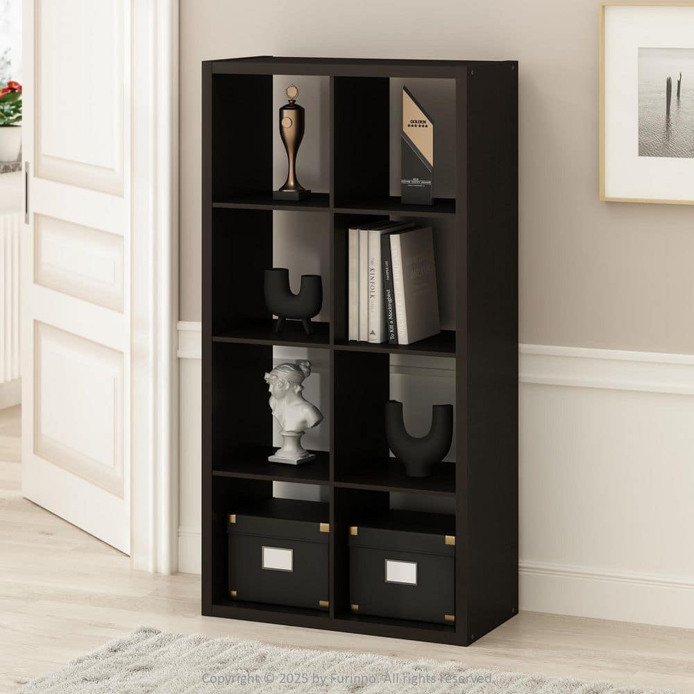 Furinno Simple 57.91 in. Tall Dark Oak Wood 8-Cube Bookcase