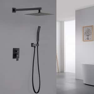 2-Function 12 in.Wall-Mounted Shower System with Handheld Shower in Matte Black