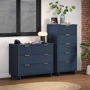 Granville Midnight Blue 5-Drawer 23.62 in. W Tall Dresser and 3-Drawer 37.8 in. W Standard Dresser (Set of 2)
