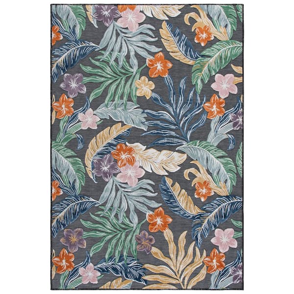 Cabana 6 x 10 Black/Multi Floral Area Rug