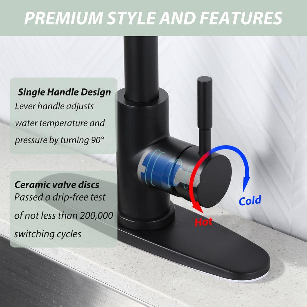 Matte Black Stainless Steel Pull Down Kitchen Faucet with Soap Dispenser