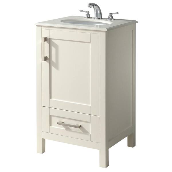 Simpli Home Westbridge 21x19x34.5 in. Traditional Bath Vanity in Soft White w/ Engineered Marble Vanity Top in White with Basin