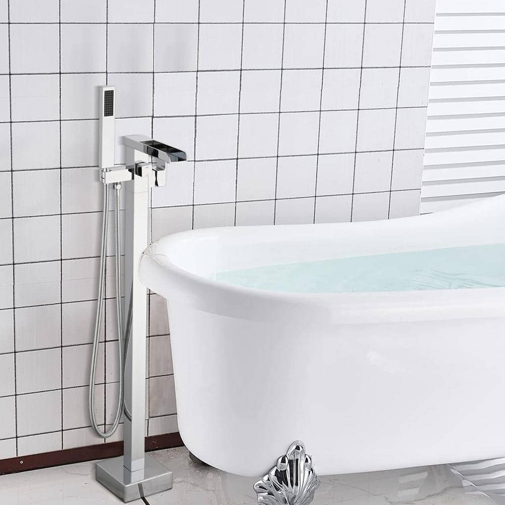 Single-Handle Stainless Steel Floor Mounted Claw Foot Bath Freestanding Tub