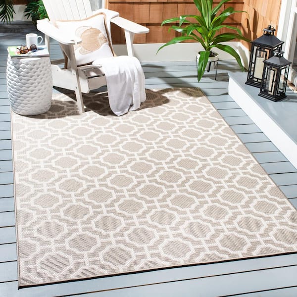 Lakeside Beige/Taupe 9 ft. x 12 ft. Geometric Trellis Indoor/Outdoor Area Rug