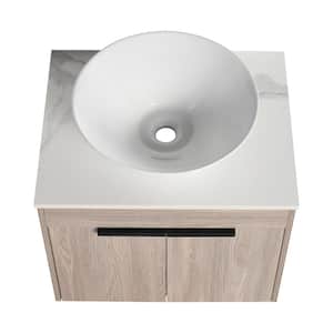 23.6 in. W x 18.9 in. D x 24 in. H Floating Bath Vanity Wall Mounted in White Oak with Sintered Stone Top and Sink