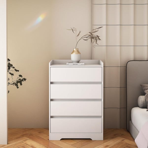 GOGEXX 25.6 in. W White 4 Drawer Dresser Chest of Drawers for