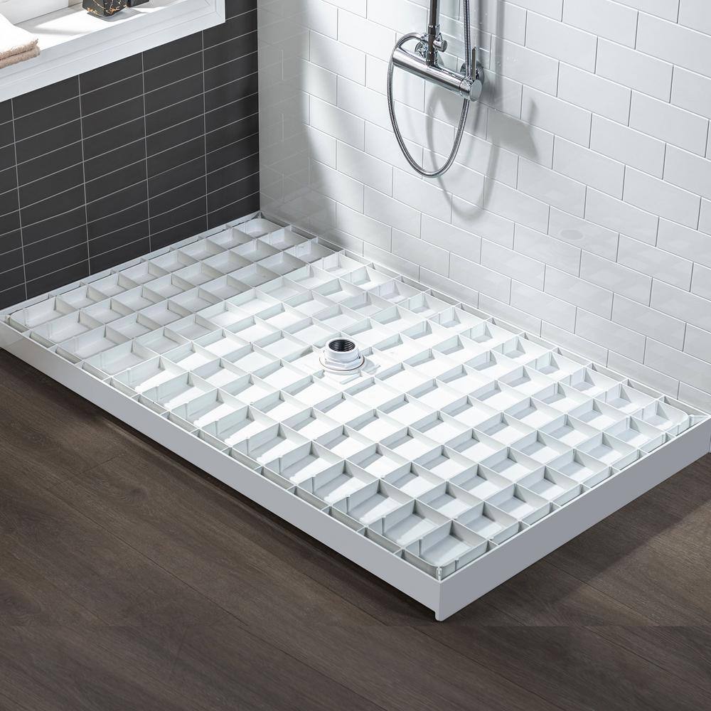 48" White Solid Surface Rectangular Shower Pan with Center Drain