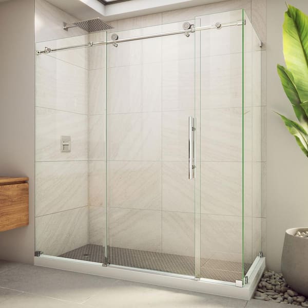 DreamLine Enigma-X 72-3/8 in. W x 76 in. H Sliding Shower Enclosure in Polished Stainless Steel with Clear Glass