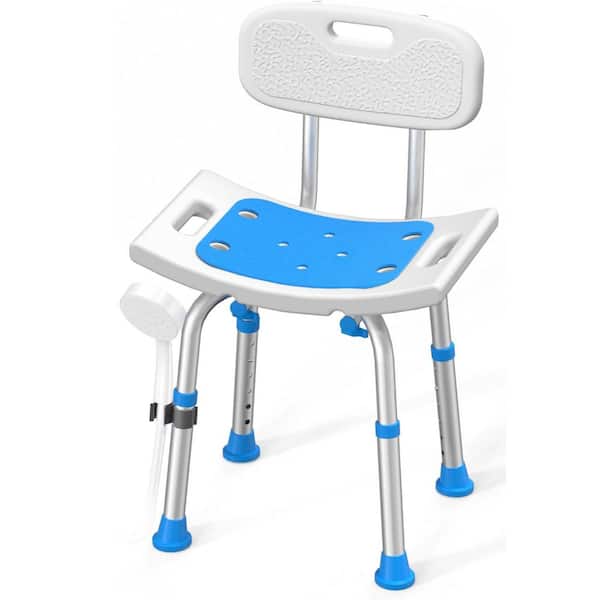 Aluminum Shower Chair in White with Removable Back, 400 lbs. Heavy Duty Bath Seat Safety Bath Stool for Seniors Disabled