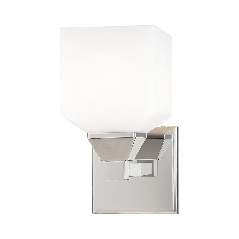 Aragon Polished Chrome 1-Light Sconce with Satin Opal White Glass