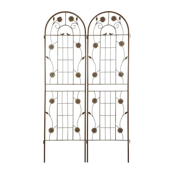 Unbranded Brown 71 in. Outdoor Metal Rustproof Trellis Flower Support 2-Packs, for Garden Climbing Plants, Easy to Assemble