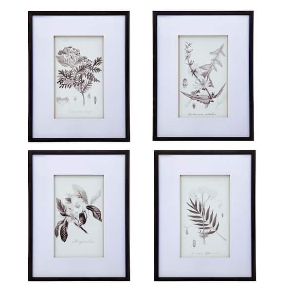 Set of 4 Neutral Black and White Botanical Framed Wall Art Prints for All Home Decor 19.7 in. x 1.2 in. x 27.6 in.