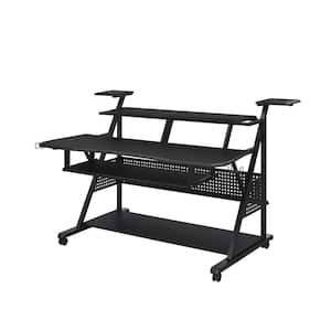 Willow 38 in. Rectangular Black Finish Metal Computer Desk with Keyboard Tray, Shelves and Casters