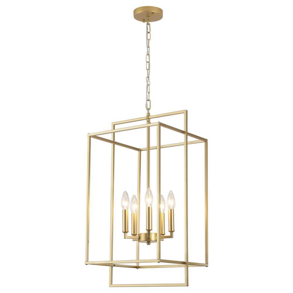 5-Light 14.17 in. Gold Candlestick Hanging Linear Chandelier Fixture Cage Ceiling Light for Kitchen Island Dining Room price history on PriceWatchPro