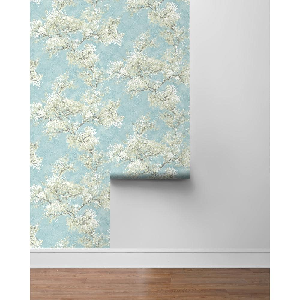 Blue Mist and Green Tea Floral Peel and Stick Wallpaper