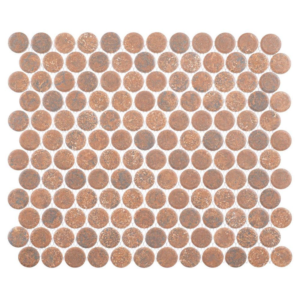 Estavo Fyrelle Brown 3/4 in. x 3/4 in. Penny Round Matte Porcelain Floor an