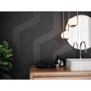 Rhythm Black 11.22 in. x 12.95 in. Matte Patterned Look Porcelain Wall Tile (10.752 sq. ft./Case)