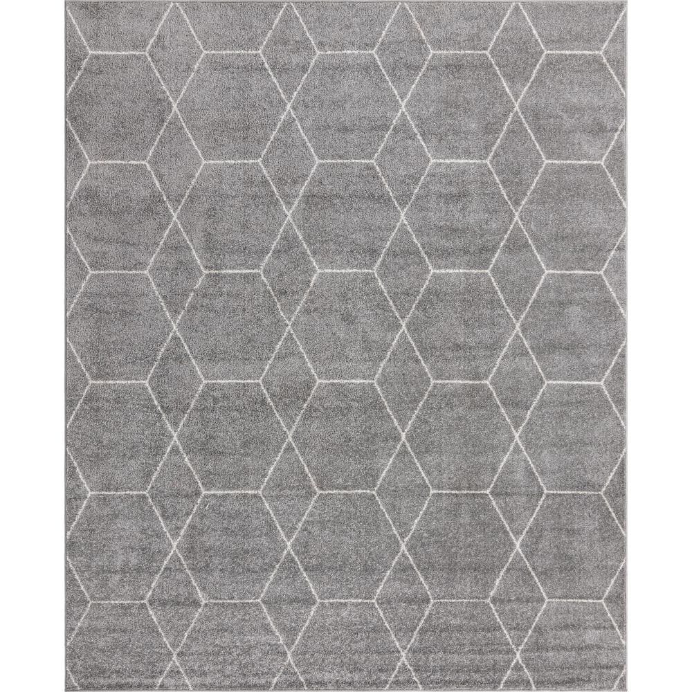 Light Gray Synthetic 8' x 10' Trellis Rectangular Rug